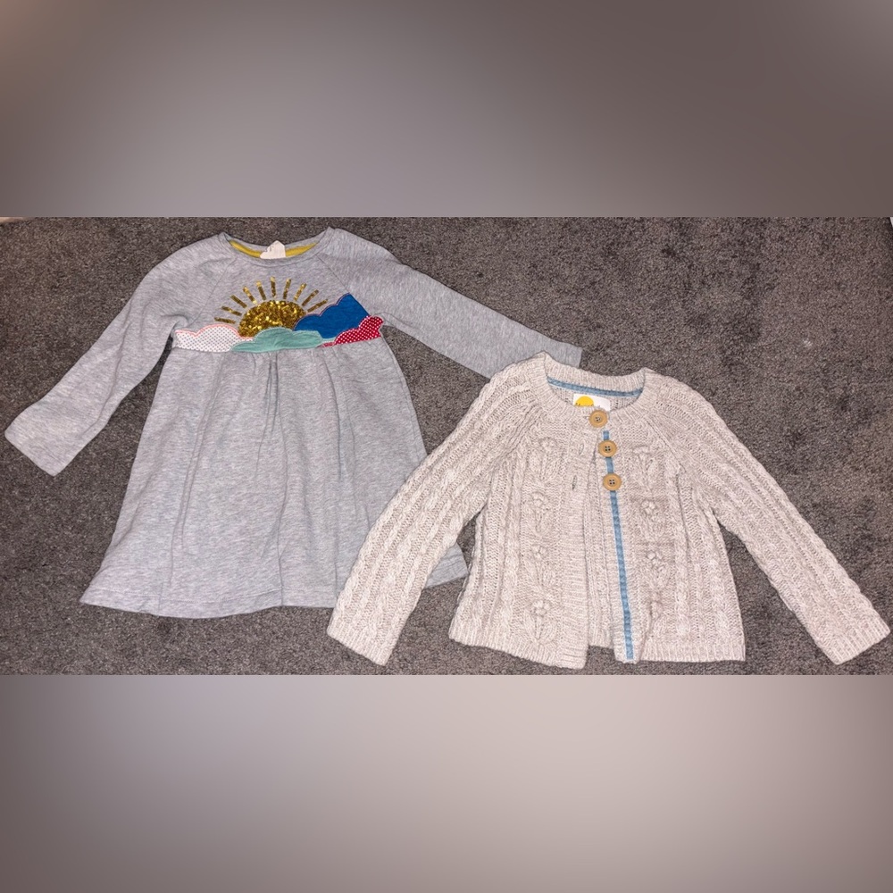 Mini Boden Girls Set of 2 | Size 3-4 Years | Sweatshirt Dress + Knit Cardigan
